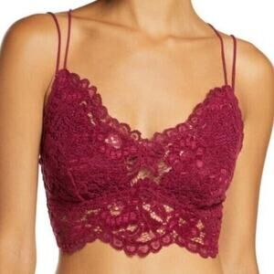 Intimately Free People XS Mulberry Celine Longline Lace Velvet Bralette NEW